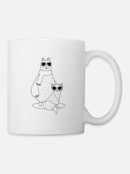 schlichter, cooler Bär und Fuchs mit Sonnenbrille - Tasse - Weiß