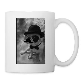 bouledogue moustache chapeau melon - Mug blanc - blanc - Droite