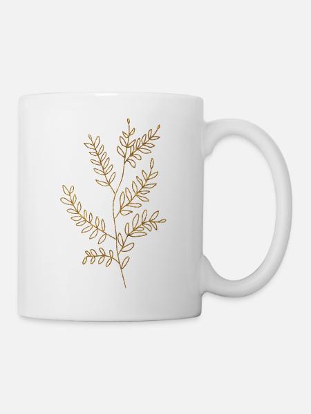 Gold Foliage Flora Line Art - Mug blanc - blanc