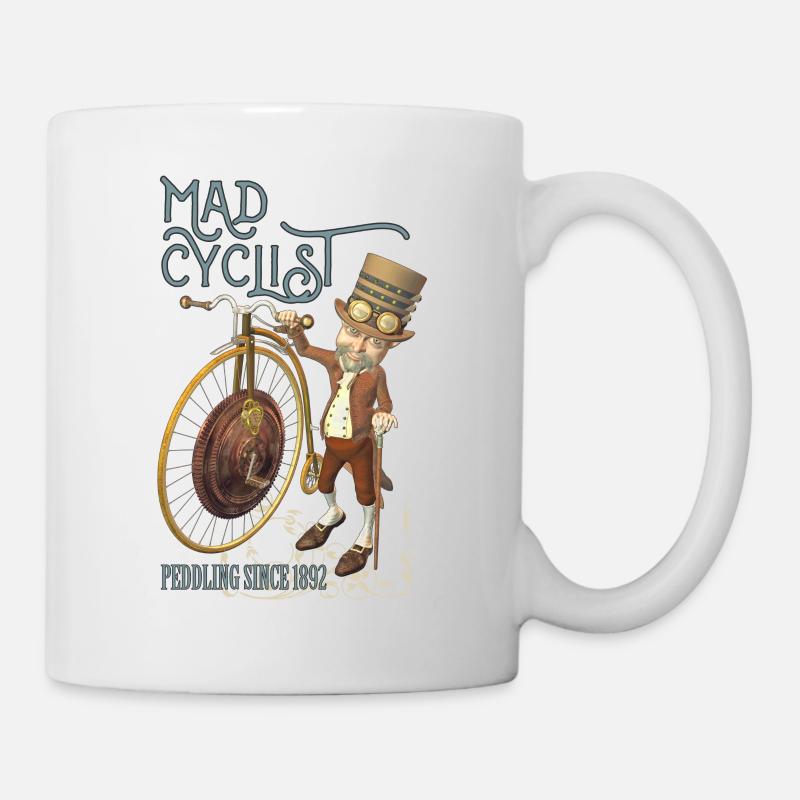 Steampunk Penny Farthing Bicycle Funny Mad Cyclist - Mug - white