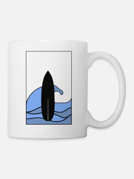 T-Shirt Surf Brett mit Welle in Rahmen - Tasse - Weiß