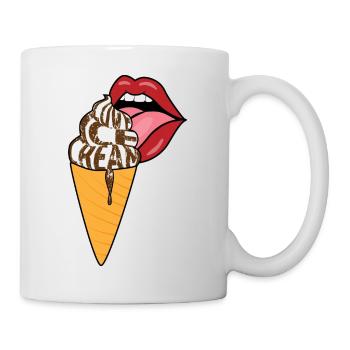 Love Ice Cream Stracciatella weiß braun mit Mund - Tasse - Weiß - Rechts