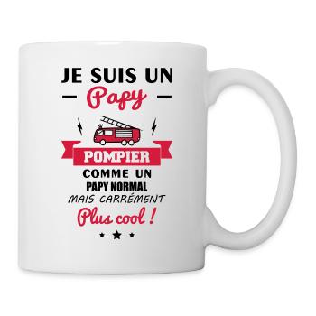 Papy Pompier, grand-père, cadeau,camion de pompier - Mug blanc - blanc - Droite