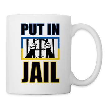 Putin Jail- Putin hinter Gitter mit Ukraine Flagge - Tasse - Weiß - Rechts