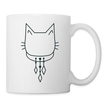 Cute cat with collar dangles - Mug - white - Right