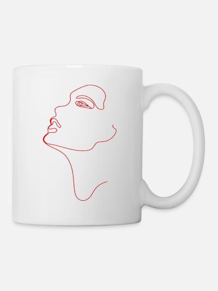 Line Art weibliche Silhouette Weibliche Gesichter Gesicht - Tasse - Weiß