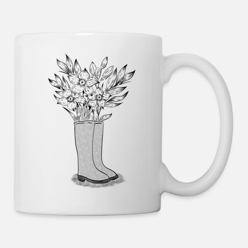 Illustration Blumen Stiefel - Tasse - Weiß