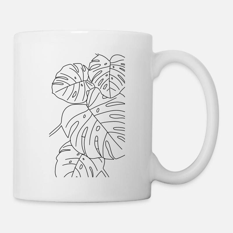 Monstera, outline black - Mug - white