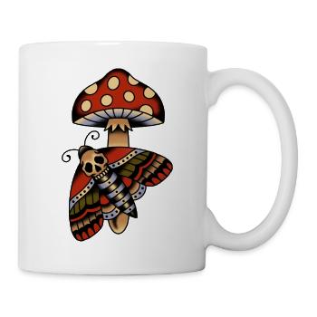 Old school tattoo design pilz und motte - Tasse - Weiß - Rechts