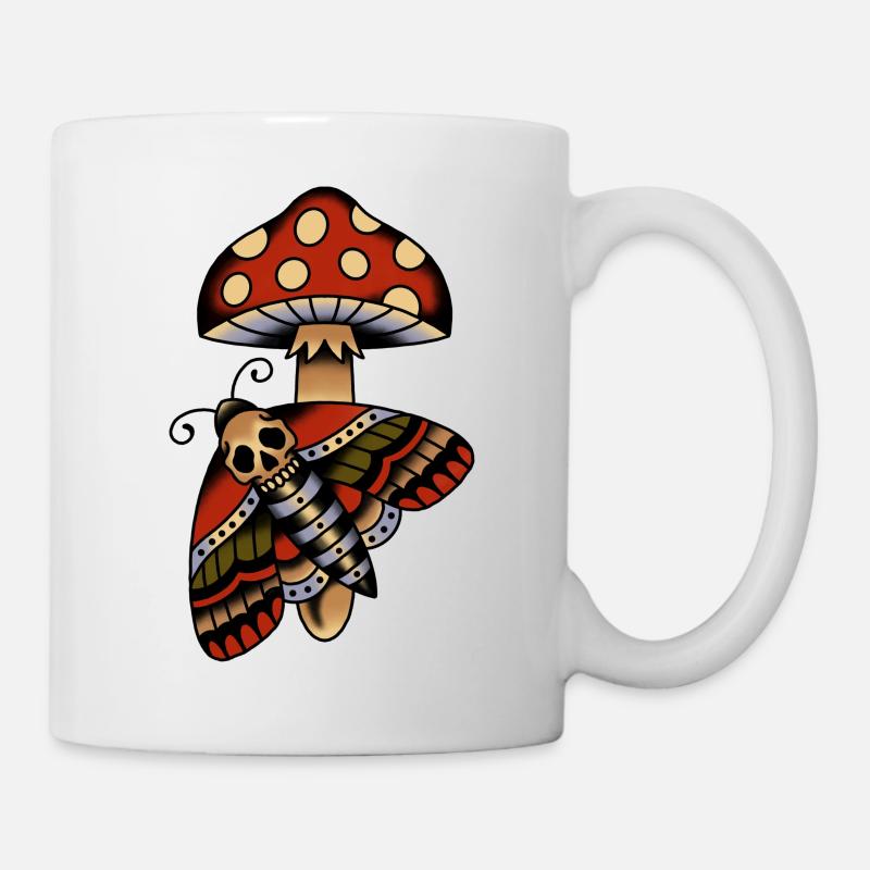 Conception de tatouage old school champignon et papillon de nuit - Mug blanc - blanc