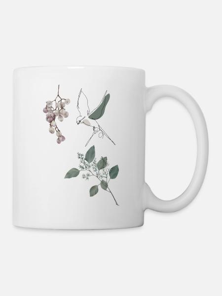 Sketch of bird and flowers - Mug - white