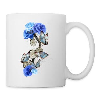 Steampunk design with blue butterflies and roses - Mug - white - Right