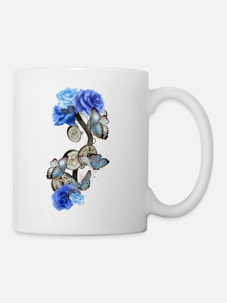 Design Steampunk avec papillons bleus et roses - Mug blanc - blanc