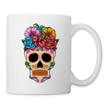 Day of the Dead Skull Flora Blumen Verzierung - Tasse - Weiß - Rechts