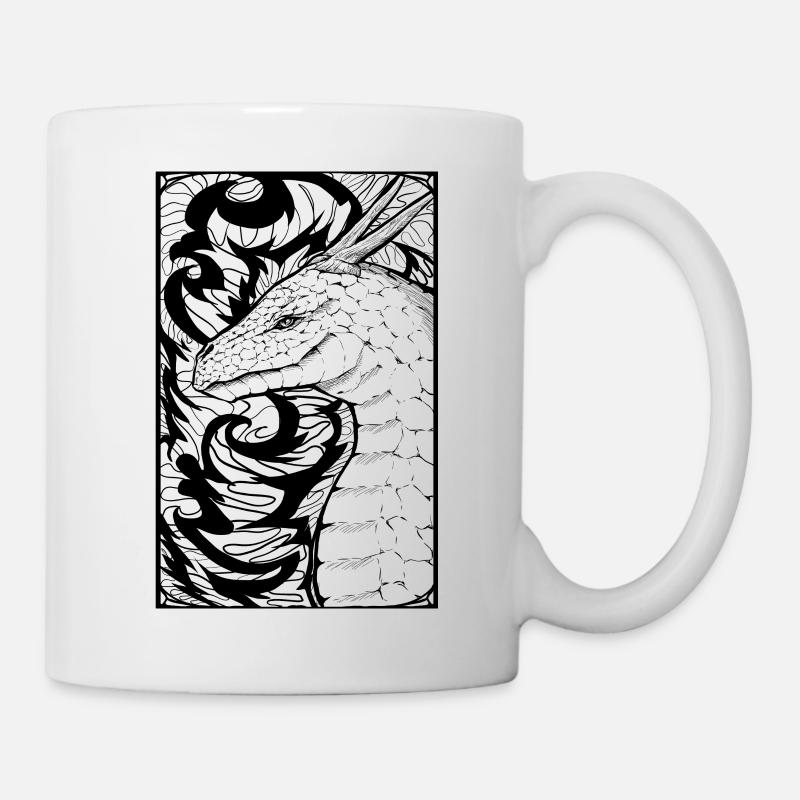 Drache Tusche Zeichnung, Comic Stil, Fantasy - Tasse - Weiß