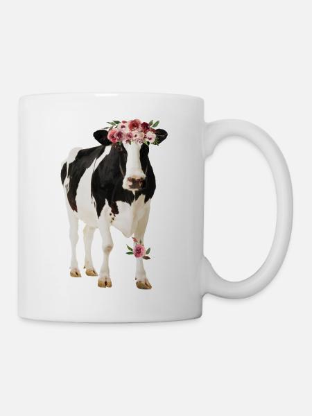 Holstein Cow With Flowers - Mug - white