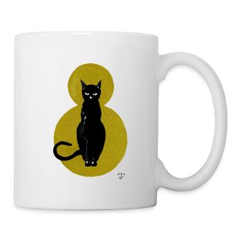 Chat sur fond doré - Mug blanc - blanc - Droite
