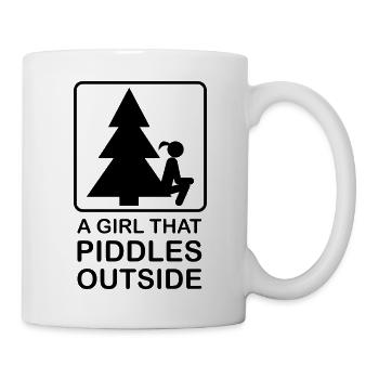A girl that piddles outside - outdoor camping - Mug - white - Right