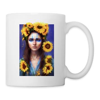 Mädchen mit Sonnenblumen. - Tasse - Weiß - Rechts