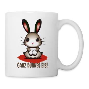 Ganz dünnes Eis - nervöser blutrünstiger Hase - Tasse - Weiß - Rechts