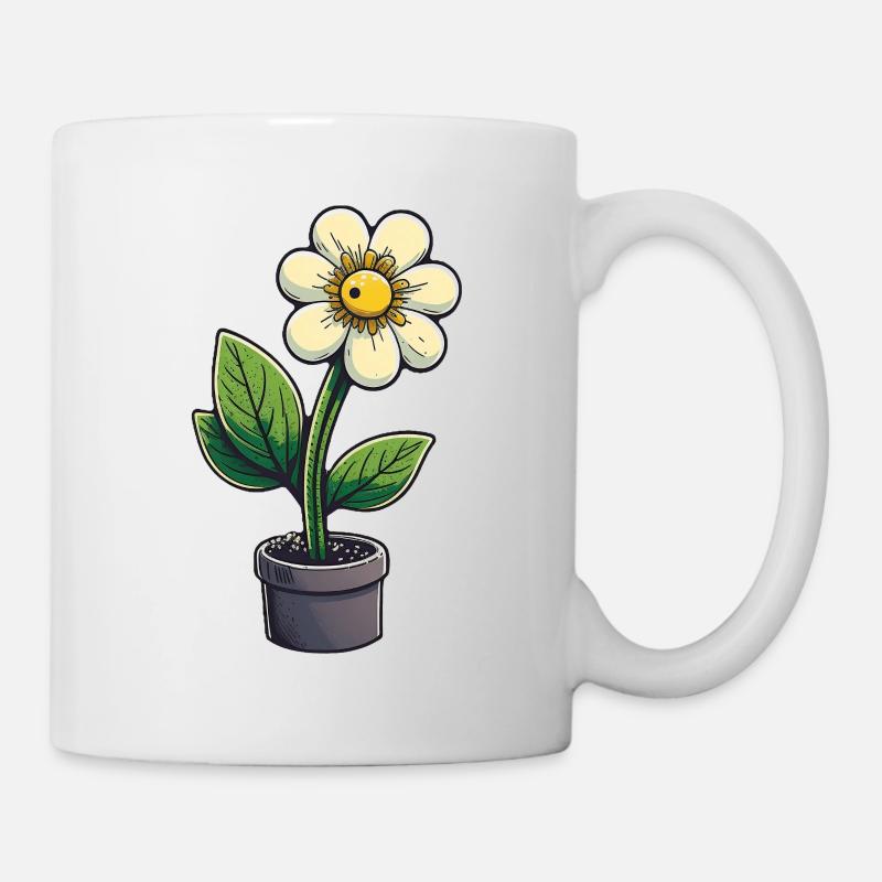Pot de fleurs de style dessin animé - Une touche de couleur pour votre - Mug blanc - blanc