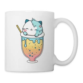 Kawaii Cute Happy Colorful Cat Drinking Bubble Tea - Mug - white - Right