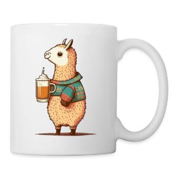 Sweet llama with sweater and beer. Alpaca Gift - Mug - white - Right