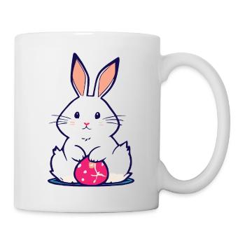 Süßes Häschen hält bemaltes Osterei - Tasse - Weiß - Rechts