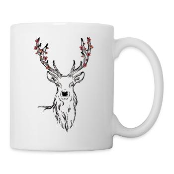Deer Flowers Forest Nature Antlers Deer Head Vegan - Mug - white - Right