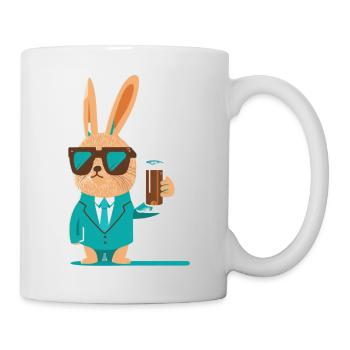 Lapin cool avec de la bière et des lunettes de soleil - Mug blanc - blanc - Droite