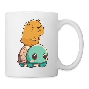 Baby Capybara rides on baby turtle - Mug - white - Right