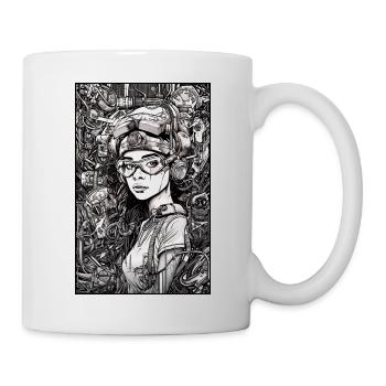 Tech girl, black and white, , Digital - Mug blanc - blanc - Droite