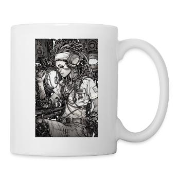 Tech girl, black and white, , Digital - Mug blanc - blanc - Droite