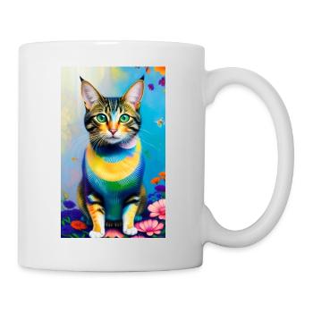 Domestic short haired cat with flowers - Mug - white - Right