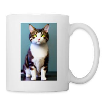 Domestic short haired cat waits for eating - Mug - white - Right