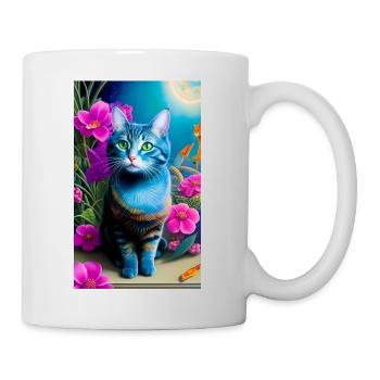 Entzückende kurzhaarige Hauskatze - Tasse - Weiß - Rechts