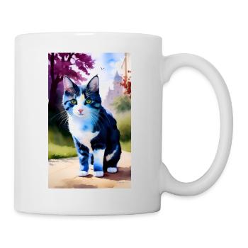 Domestic short haired cat looks at you - Mug - white - Right