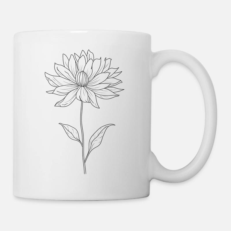 Fleur dessinée: dahlia - Mug blanc - blanc