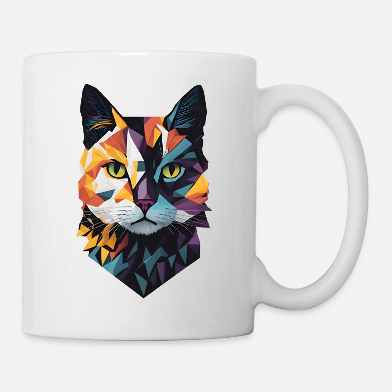 Farbenfroher geometrischer Katzenkopf - Tasse - Weiß