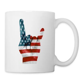 Drapeau américain sur une main Rock'n'Roll - Mug blanc - blanc - Droite