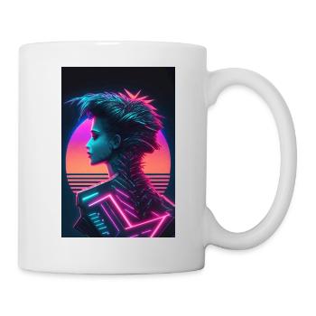 Eine Cyberpunk und Synthwave Femme Fatale - Tasse - Weiß - Rechts