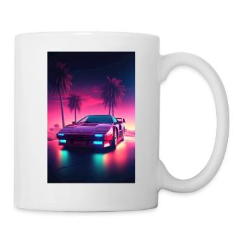 Eine Synthwave Fahrt in die Zukunft im Outrun Stil - Tasse - Weiß - Rechts
