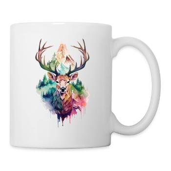 Cerf Cerf Bois animal Nature Forêt Montagnes sauvages - Mug blanc - blanc - Droite