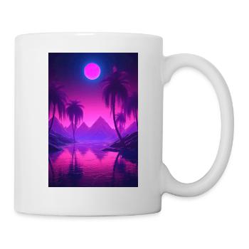 Eine traumhafte nächtliche Synthwave-Oase - Tasse - Weiß - Rechts