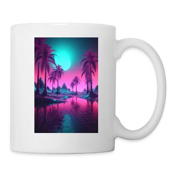 Eine surreale kosmische Synthwave Retrowave Nacht - Tasse - Weiß - Rechts