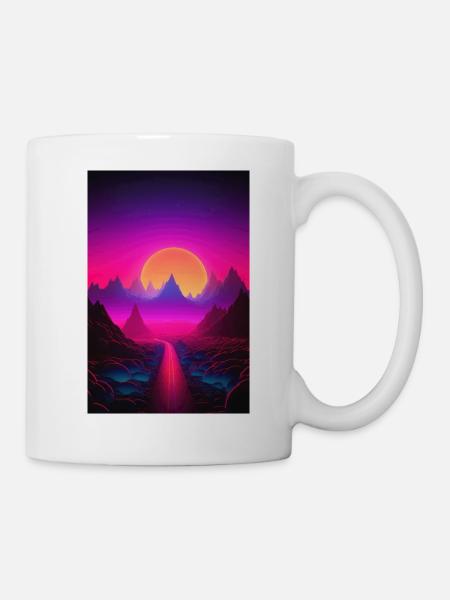 Luminous Peaks: Synthwave Serenity - Tasse - Weiß