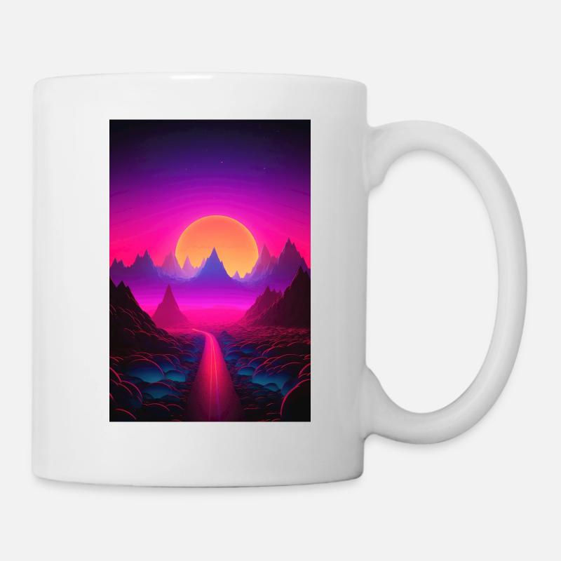 Luminous Peaks: Synthwave Serenity - Tasse - Weiß