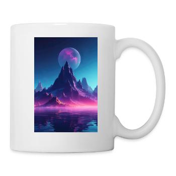 Retro Bergmelodie: Eine Synthwave Ode an der See - Tasse - Weiß - Rechts