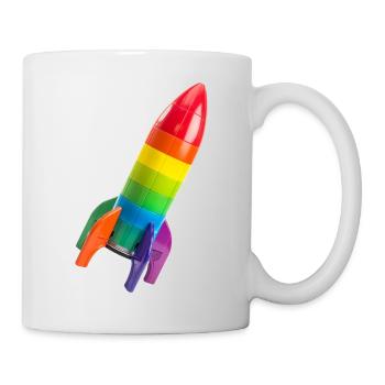 Eine bunte Rakete auf einer geneigten Flugbahn - Tasse - Weiß - Rechts