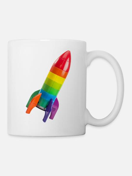 A colorful rocket on an inclined trajectory - Mug - white